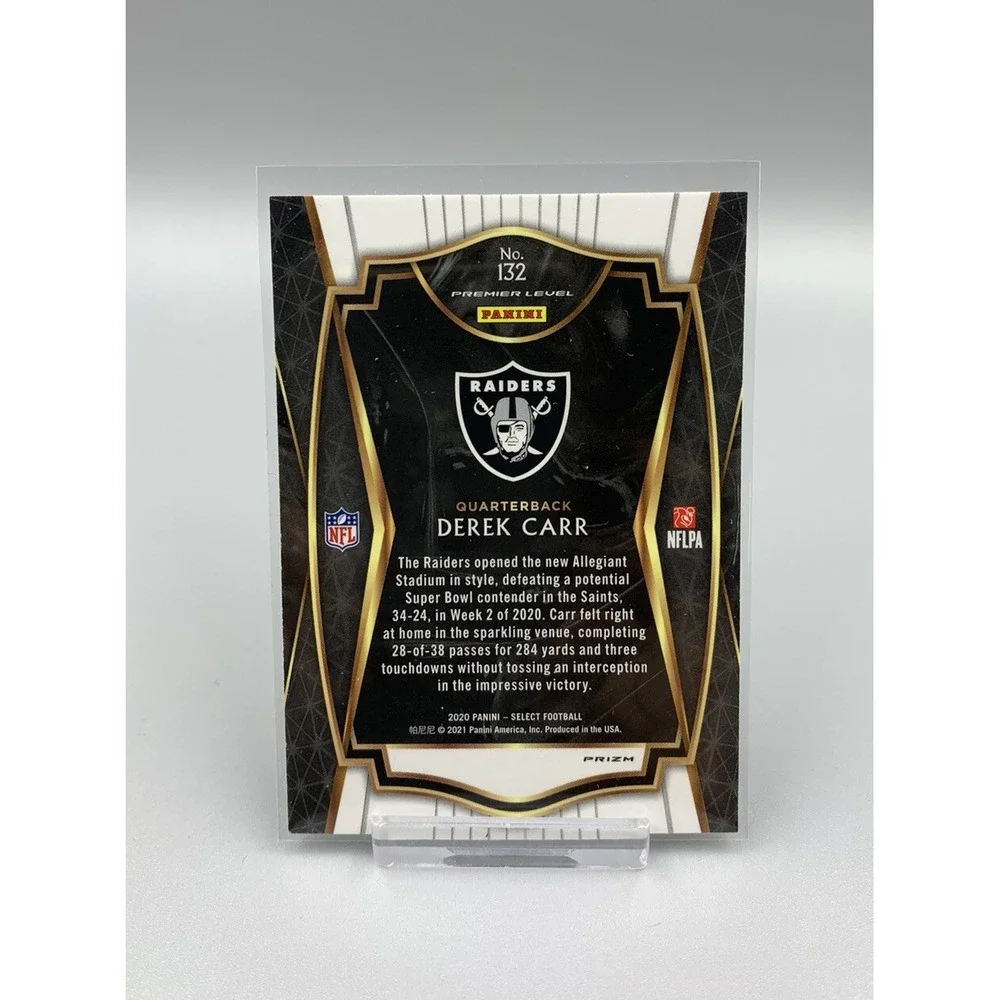 Raiders 2020 Panini Select DEREK CARR Premier Level Silver Prizm #132 Las‎ Vegas